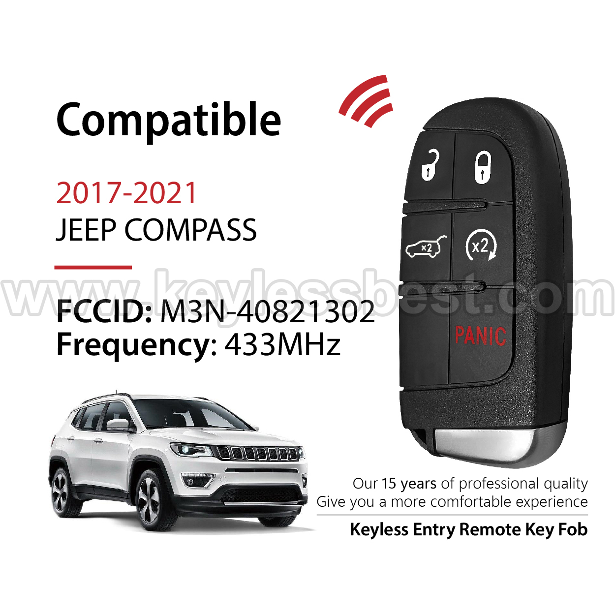 2017-2021 JEEP COMPASS / 5 Buttons Keyless Entry Remote / M3N-40821302 / PN: 68250341 / 68250341AB / 4A - Image 2