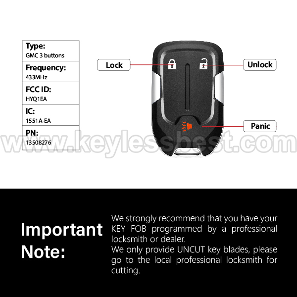 2017-2020 GMC Acadia Terrain / 3 Buttons Keyless Entry Remote / HYQ1EA / PN:13508276 / 46 - Image 3