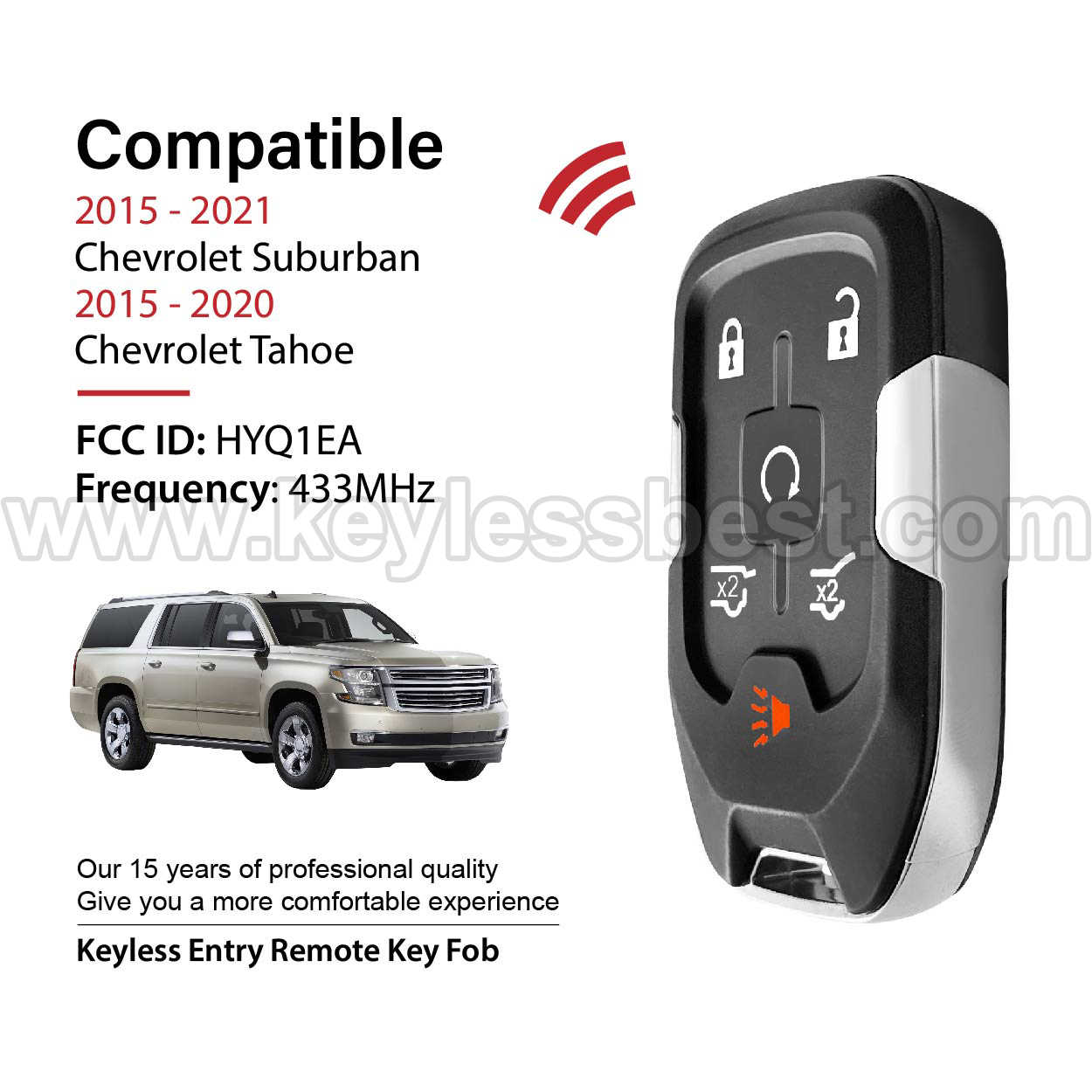 2015-2021 Chevrolet Tahoe Suburban / 6 Buttons Keyless Entry Remote / HYQ1EA / PN:13529633, 13508282, 13580806 / 46 - Image 2