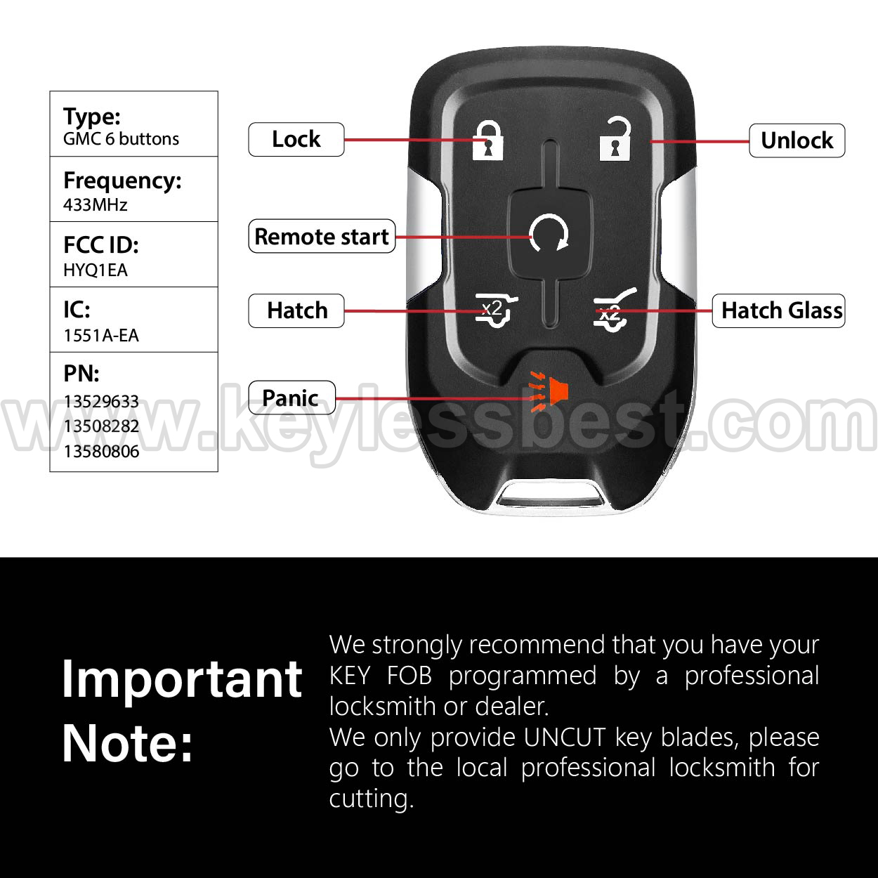 2015-2021 Chevrolet Tahoe Suburban / 6 Buttons Keyless Entry Remote / HYQ1EA / PN:13529633, 13508282, 13580806 / 46 - Image 3