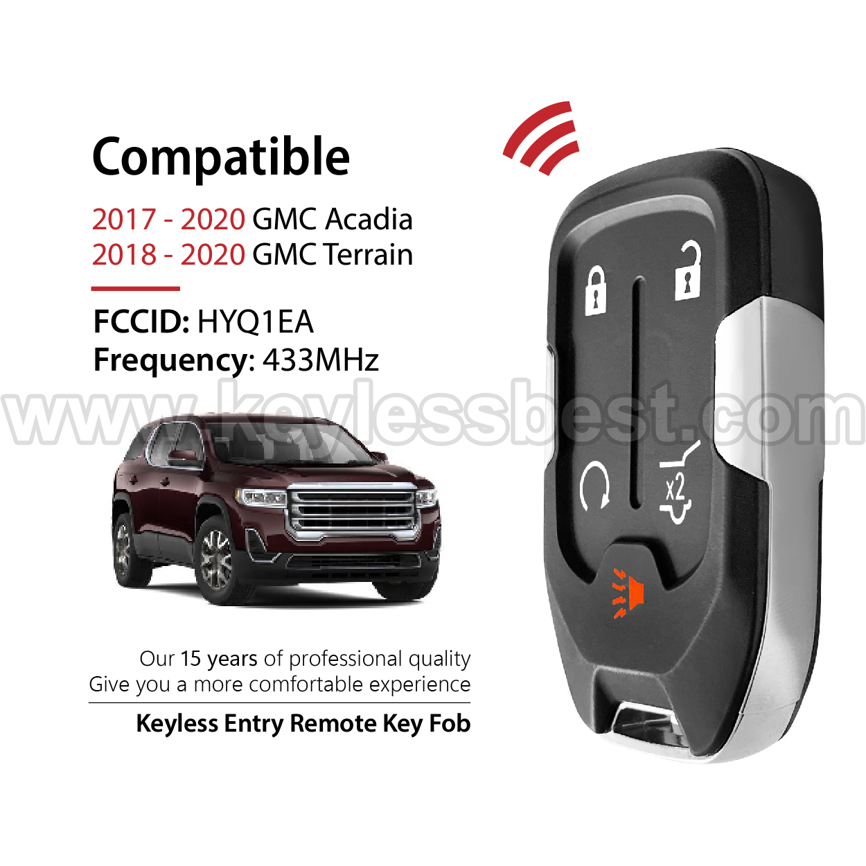 2017-2020 GMC Acadia Terrain / 5 Buttons Keyless Entry Remote / HYQ1EA / PN:13508275 / 46 - Image 2