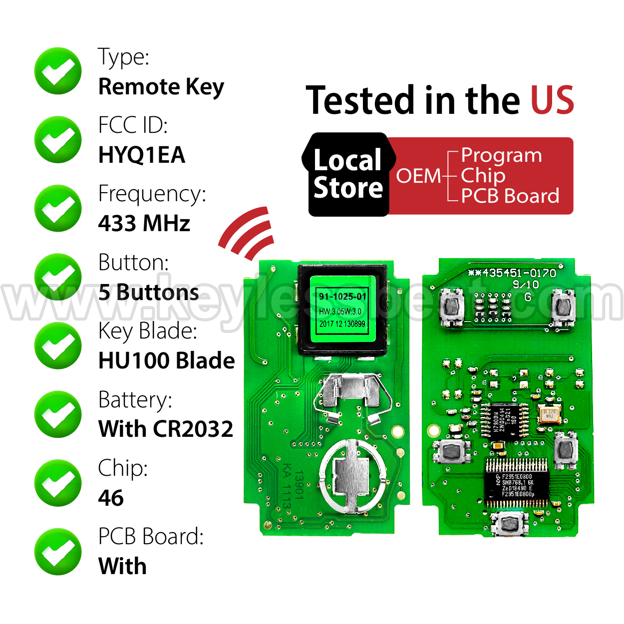 2017-2020 GMC Acadia Terrain / 5 Buttons Keyless Entry Remote / HYQ1EA / PN:13508275 / 46 - Image 4