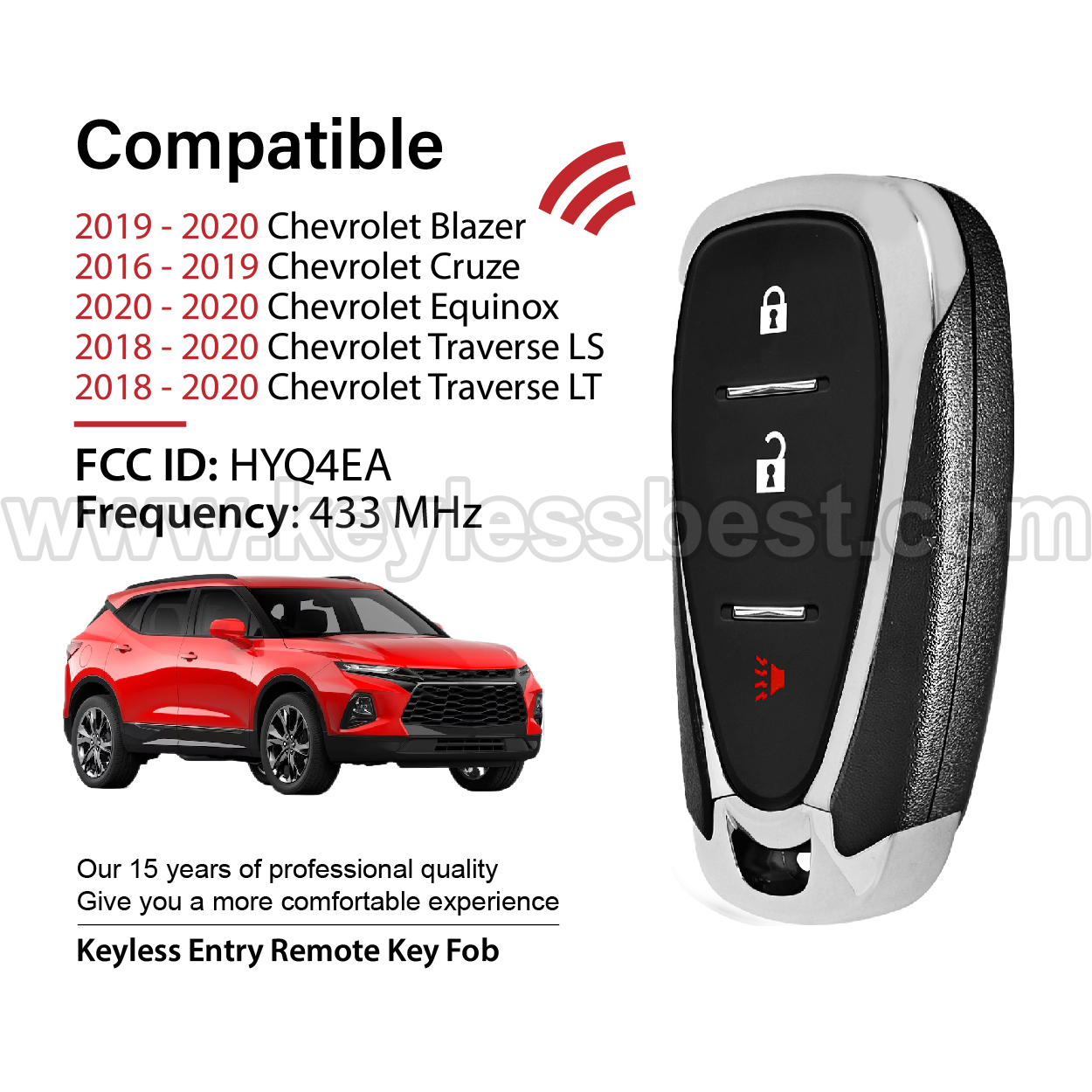 2016-2020 Chevrolet Cruze Equinox Traverse LS Traverse LT Blazer / 3 Buttons Keyless Entry Remote / HYQ4EA / PN:13529639, 13519177 / 46 - Image 2