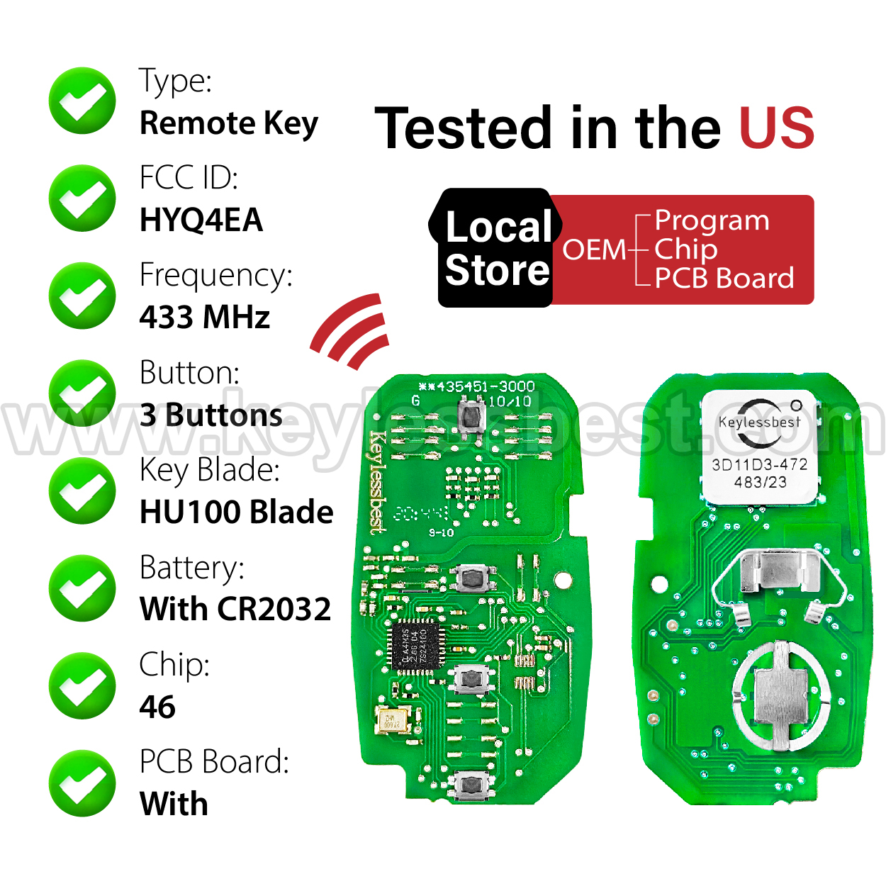 2016-2020 Chevrolet Cruze Equinox Traverse LS Traverse LT Blazer / 3 Buttons Keyless Entry Remote / HYQ4EA / PN:13529639, 13519177 / 46 - Image 4