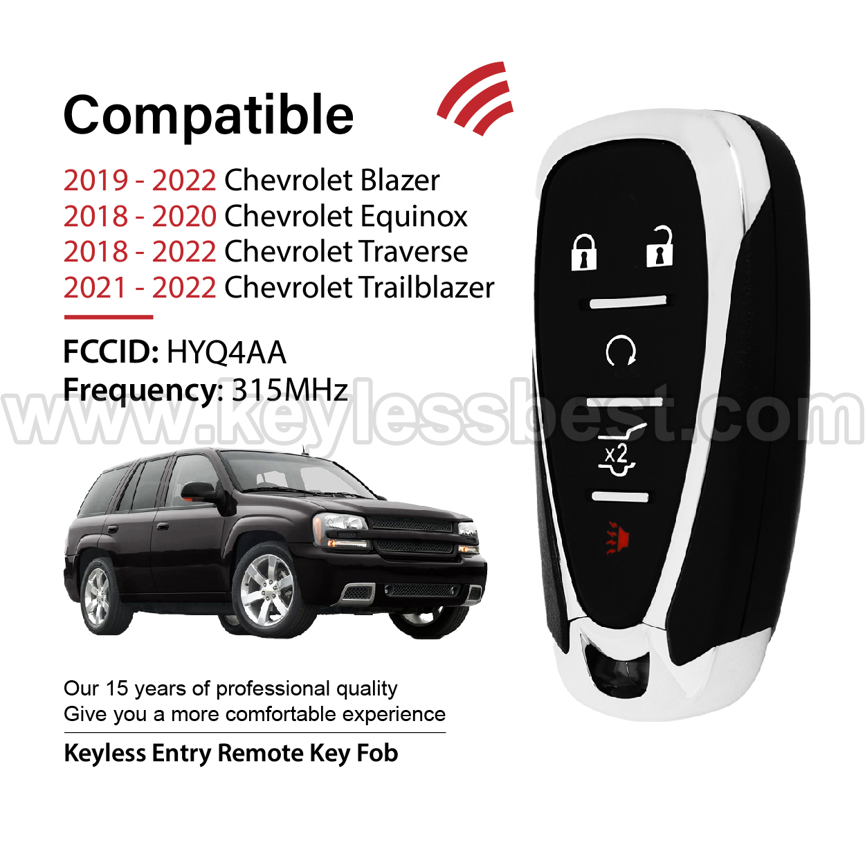 2018-2022 Chevrolet Blazer Equinox Traverse Trailblazer / 5 Buttons Keyless Entry Remote / HYQ4AA / PN:13584498, 13585723, 13529650 / 46 SUV - Image 2