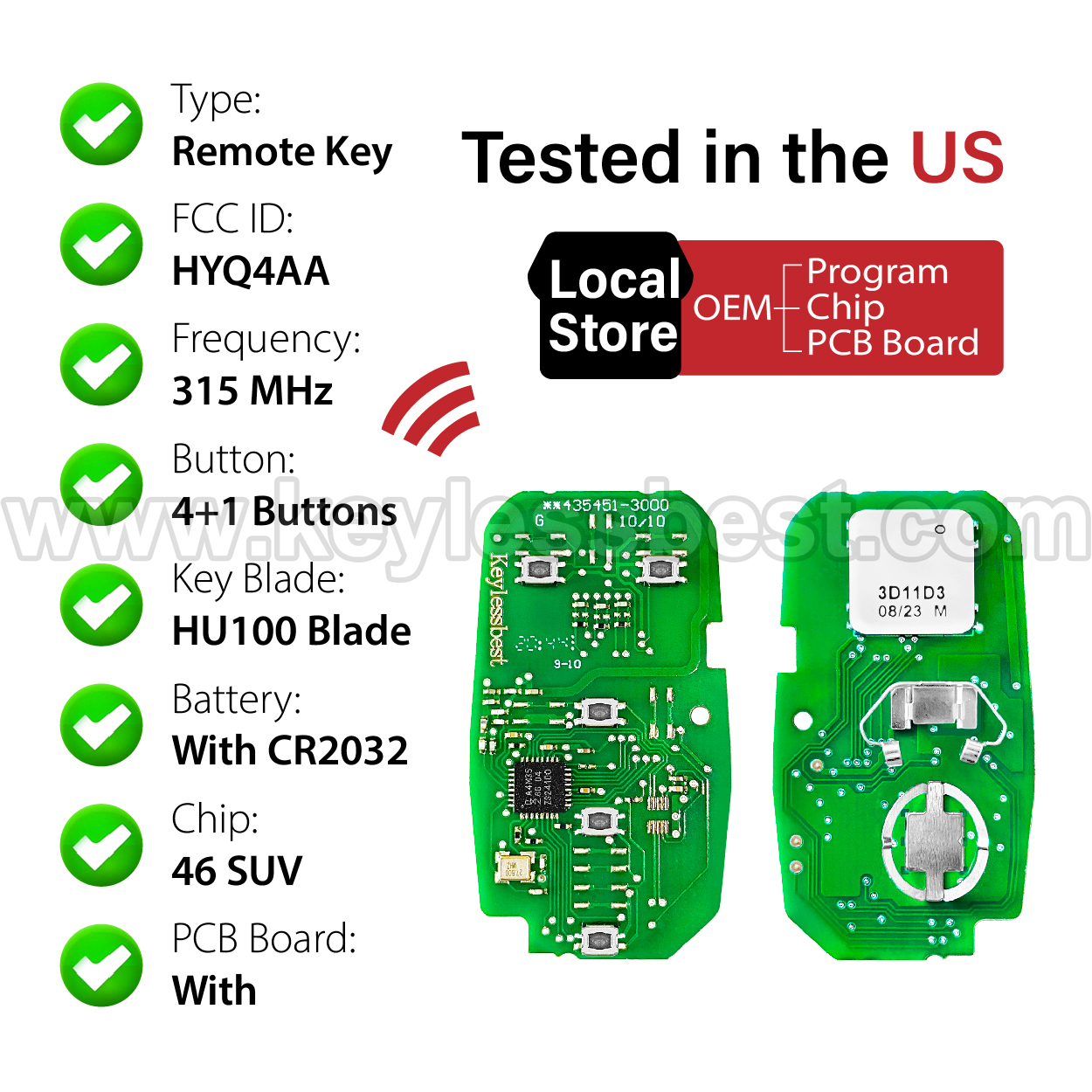 2018-2022 Chevrolet Blazer Equinox Traverse Trailblazer / 5 Buttons Keyless Entry Remote / HYQ4AA / PN:13584498, 13585723, 13529650 / 46 SUV - Image 4