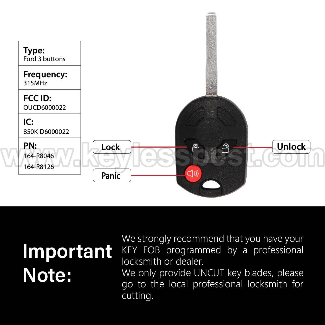 2011-2019 Ford C-Max Escape Focus Transit Transit Connect F350 Fiesta / 5 Buttons Keyless Entry Remote / OUCD6000022 / PN:164-R8046, 164-R8126 / 4D63 80Bit - Image 3