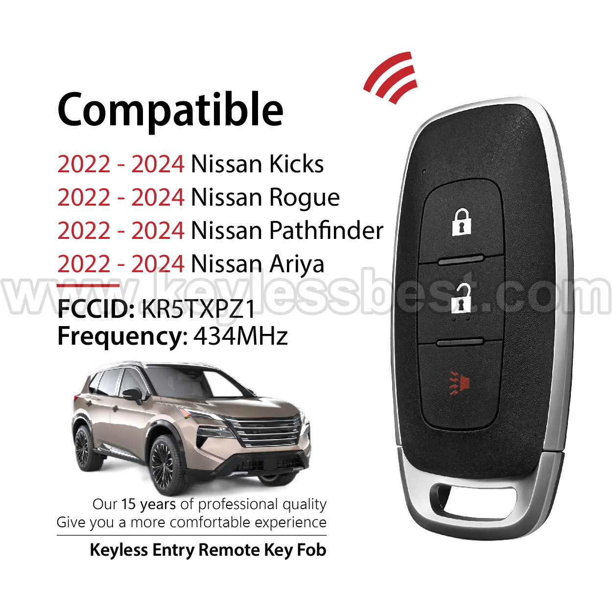 2022-2025 Nissan Kicks Rogue Pathfinder Ariya / 3 Buttons Keyless Entry Remote / KR5TXPZ1 / PN:285E3-5MR1B - Image 2
