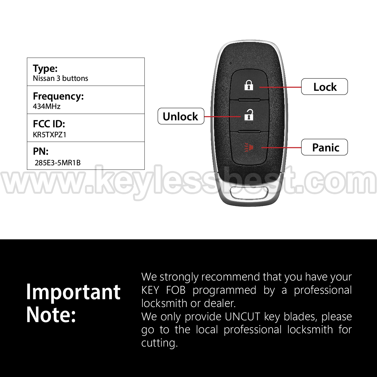 2022-2025 Nissan Kicks Rogue Pathfinder Ariya / 3 Buttons Keyless Entry Remote / KR5TXPZ1 / PN:285E3-5MR1B - Image 3