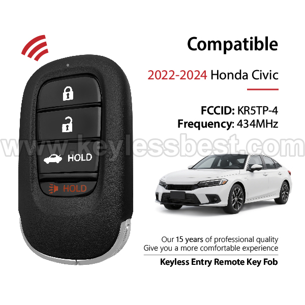 2022-2024 Honda Civic / 4 Buttons Keyless Entry Remote / KR5TP-4 / PN:72147-T20-A01 - Image 2