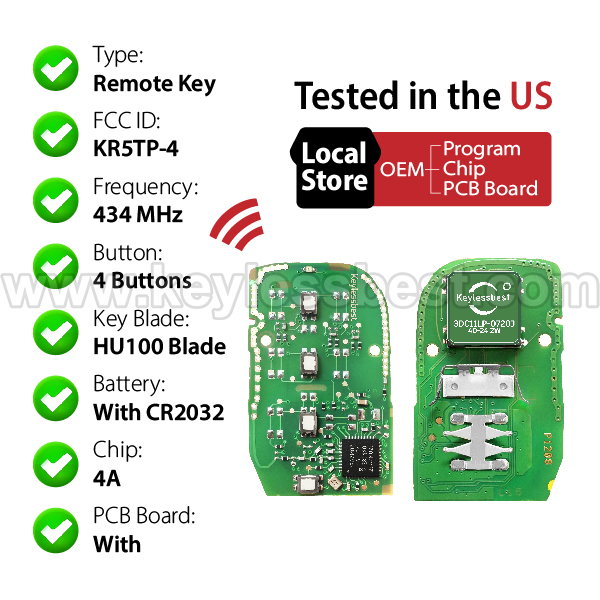 2022-2024 Honda Civic / 4 Buttons Keyless Entry Remote / KR5TP-4 / PN:72147-T20-A01 - Image 4