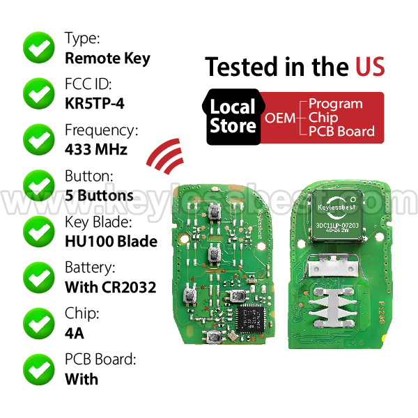 2023-2024 Honda CR-V CR-V Hybrid HR-V Pilot / 5 Buttons Keyless Entry Remote / KR5TP-4 / PN: 72147-T43-A11 72147-3A0-A01 - Image 4