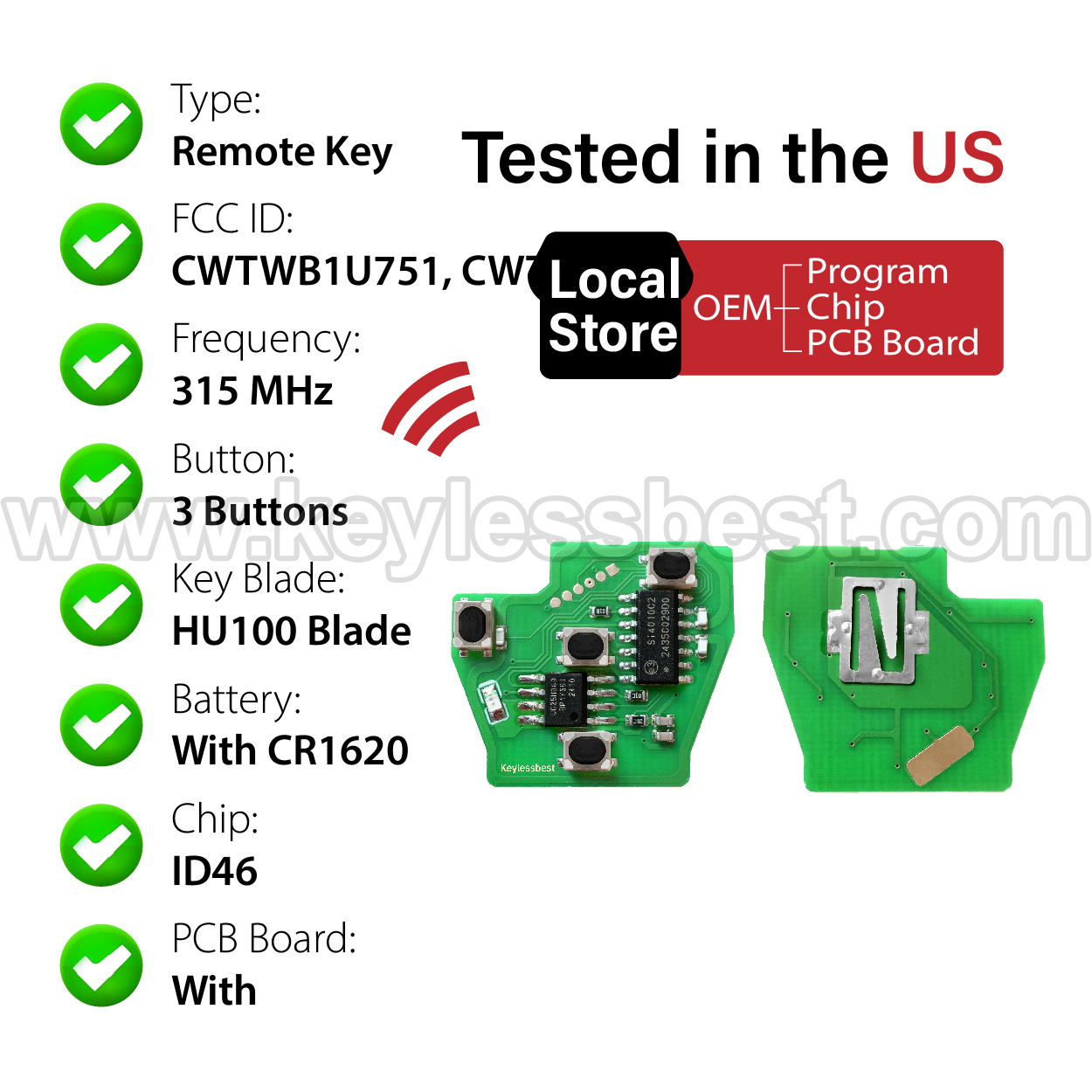 2003-2019 Nissan Chevrolet Infiniti 350Z Sentra FE, S, SR, SV Altima Armada Cube Juke Maxima Micra NV Rogue Versa Pathfinder Murano Quest Frontier / 3 Buttons Keyless Entry Remote / CWTWB1U751, CWTWB1U816 / PN: H0561-C993A 28268-ZT03A 28268-EA000/ ID46 - Image 4