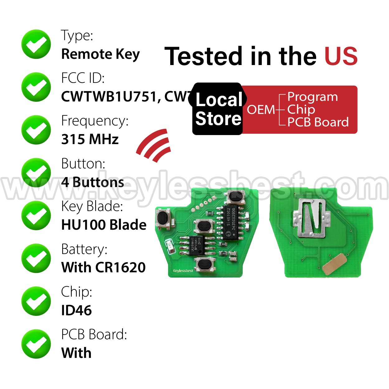 2003-2019 Nissan Chevrolet Infiniti 350Z Sentra FE, S, SR, SV Altima Armada Cube Juke Maxima Micra NV Rogue Versa / 4 Buttons Keyless Entry Remote / CWTWB1U751, CWTWB1U816 / PN: H0561-3AA0B, H0561-3AAOB 28268-ZT03A 28268-EA000 28268-EA00A/ ID46 - Image 4