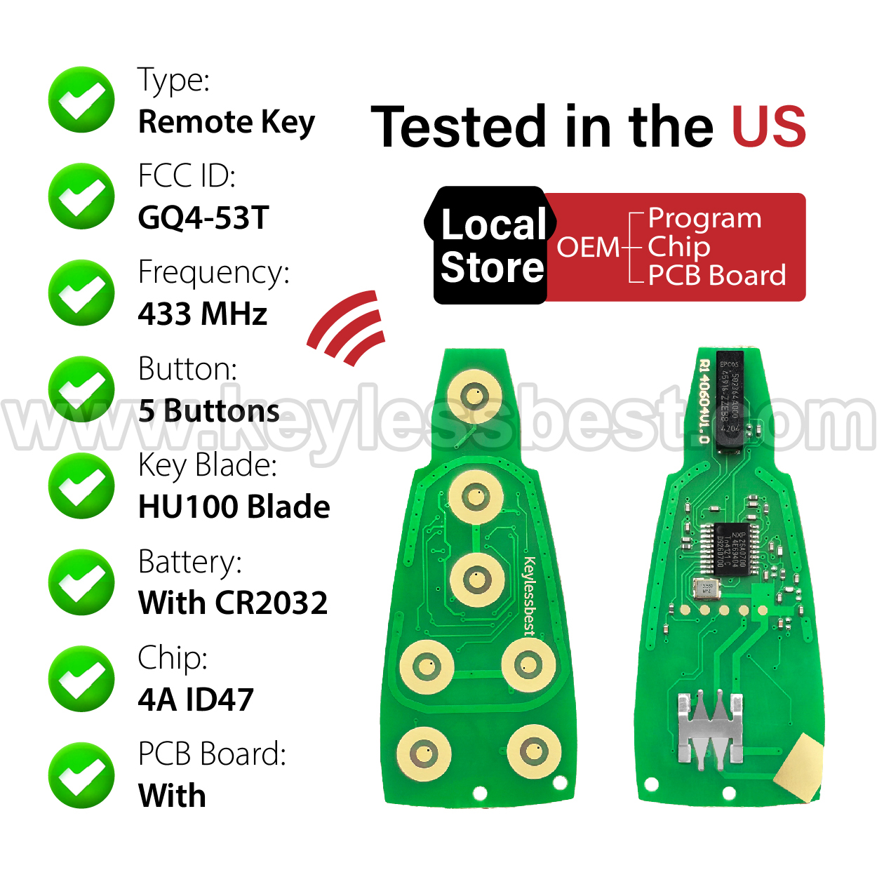 2014-2020 Jeep Cherokee / 5 Buttons Keyless Entry Remote / GQ4-53T / 4A ID47 - Image 4