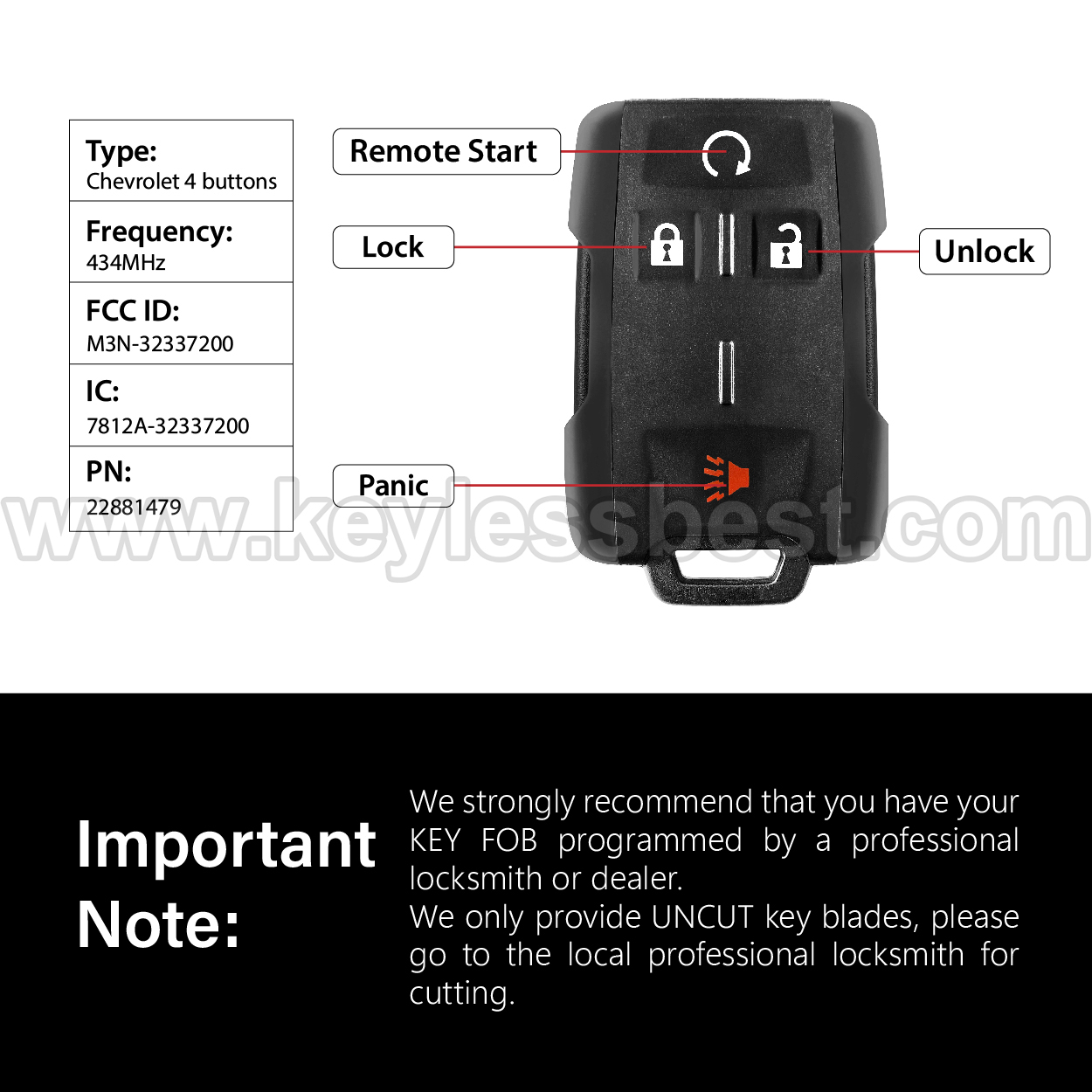 2017-2021 Chevrolet GMC Silverado Sierra Colorado / 4 Buttons Keyless Entry Remote / M3N-32337200 - Image 3