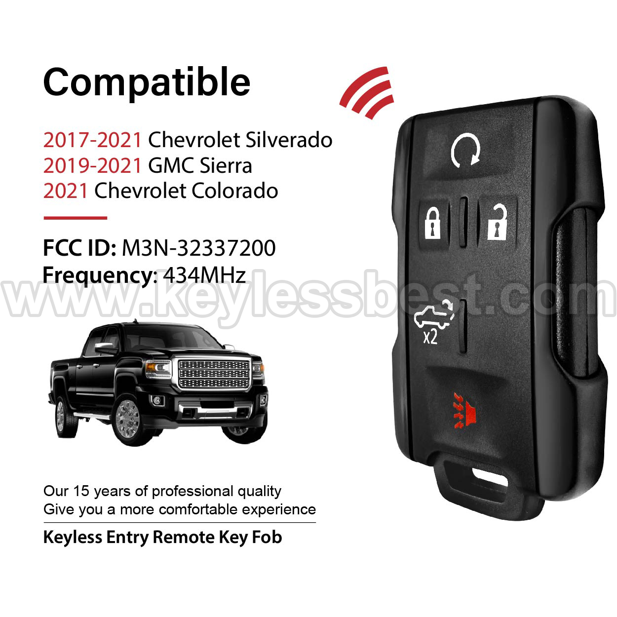2017-2021 Chevrolet GMC Silverado Sierra Colorado / 5 Buttons Keyless Entry Remote / M3N-32337200 - Image 2