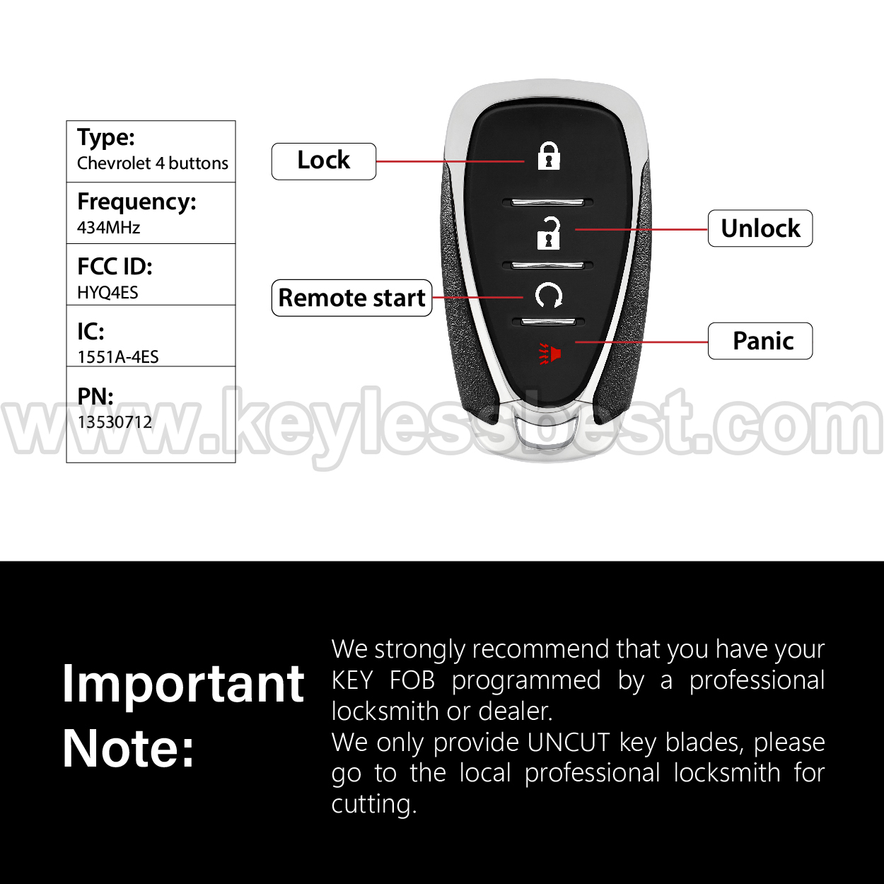 2021-2024 Chevrolet Trailblazer Blazer Traverse Trax / 4 Buttons Keyless Entry Remote / HYQ4ES / PN: 13530712 / 46 - Image 3