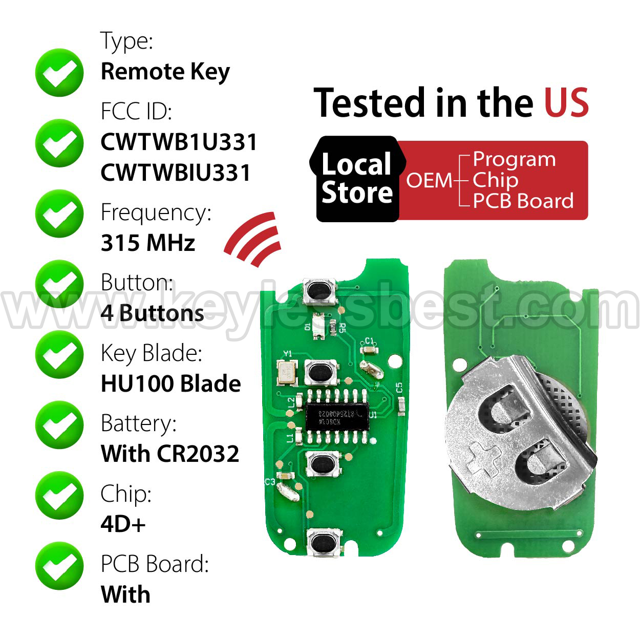2000 - 2015 Ford Lincoln Mercury Mazda / 4 Buttons Keyless Entry Remote / CWTWB1U331, CWTWBIU331, CWTWB1U322, CWTWBIU322, CWTWB1U345, GQ43VT11T / PN: 5912512, 164-R8073, 5913441, 5925871 / 4D63 80Bit - Image 4