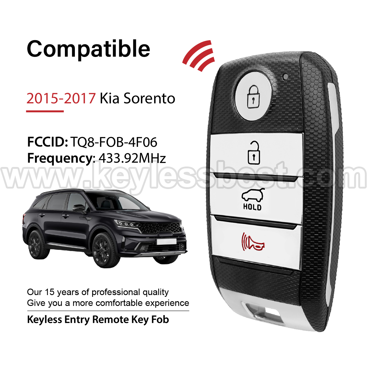 2015-2017 Kia Sorento / 4 Buttons Keyless Entry Remote / TQ8-FOB-4F06 / PN:95440-C5000 - Image 2