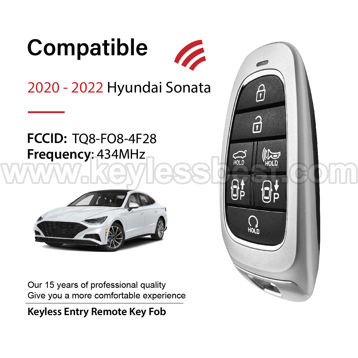 2020-2022 Hyundai Sonata / 7 Buttons Keyless Entry Remote / TQ8-FO8-4F28 / PN:95440-L1600 / 47 - Image 2