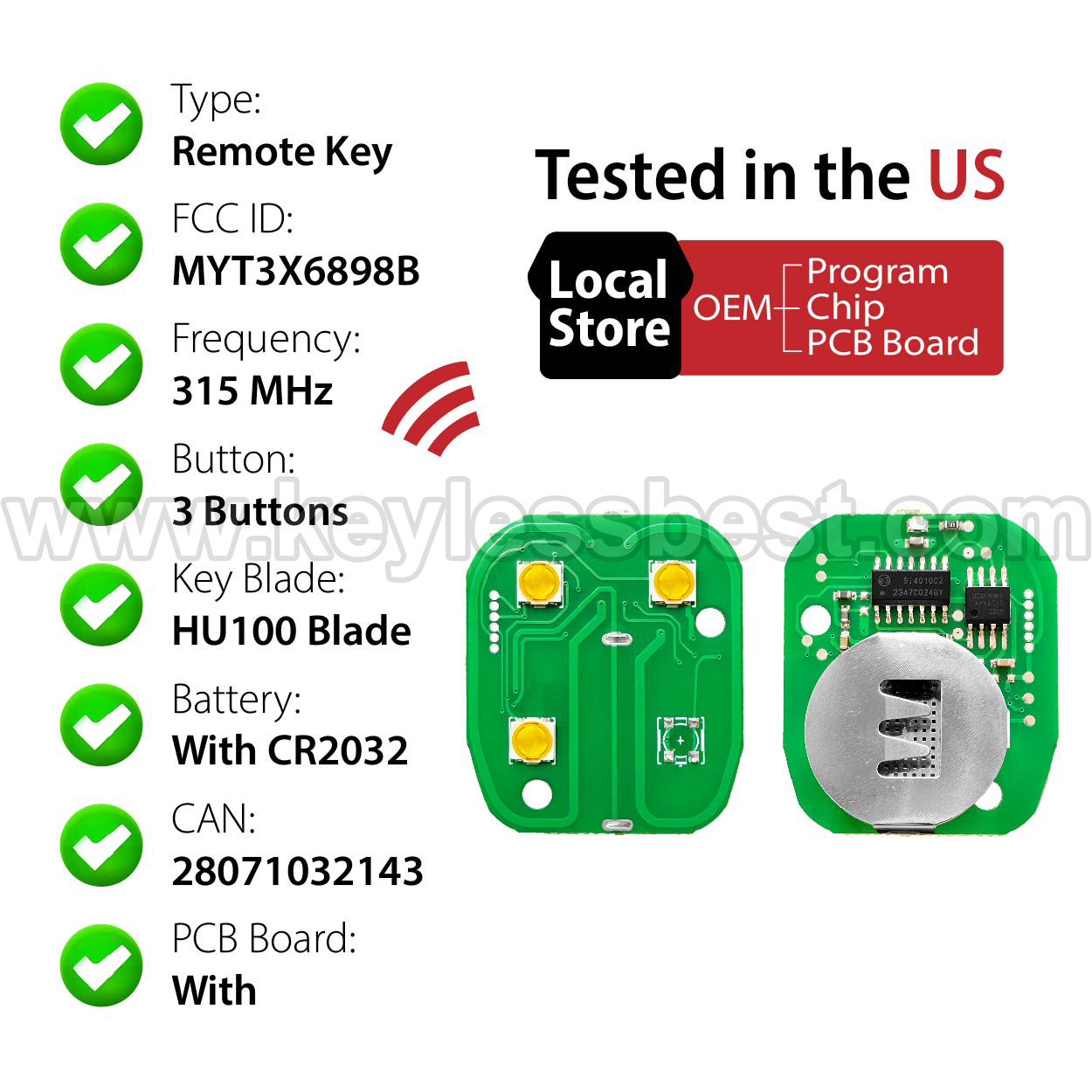 2002-2009 Chevrolet GMC Isuzu Oldsmobile Buick Saab Trailblazer Envoy Ascender Bravada Rainier 9-7X / 3 Buttons Keyless Entry Remote / MYT3X6898B / PN: 15008008 15008009 - Image 4