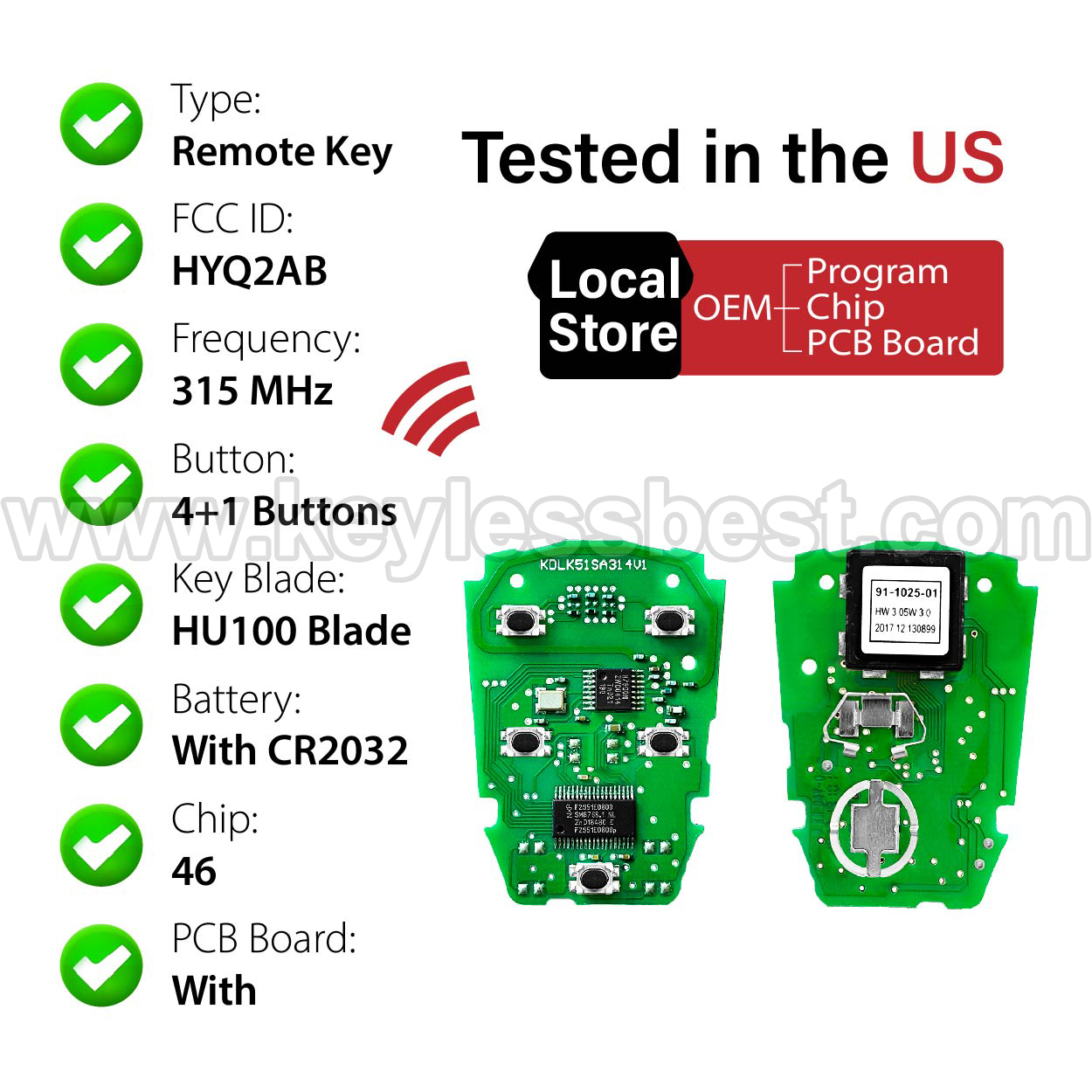 2015-2019 Cadillac SRX Escalade / 5 Buttons Keyless Entry Remote / HYQ2AB / PN: 13598528, 13580800s, 13598525, 13580797, 13510242, 13580812s / 46 - Image 4