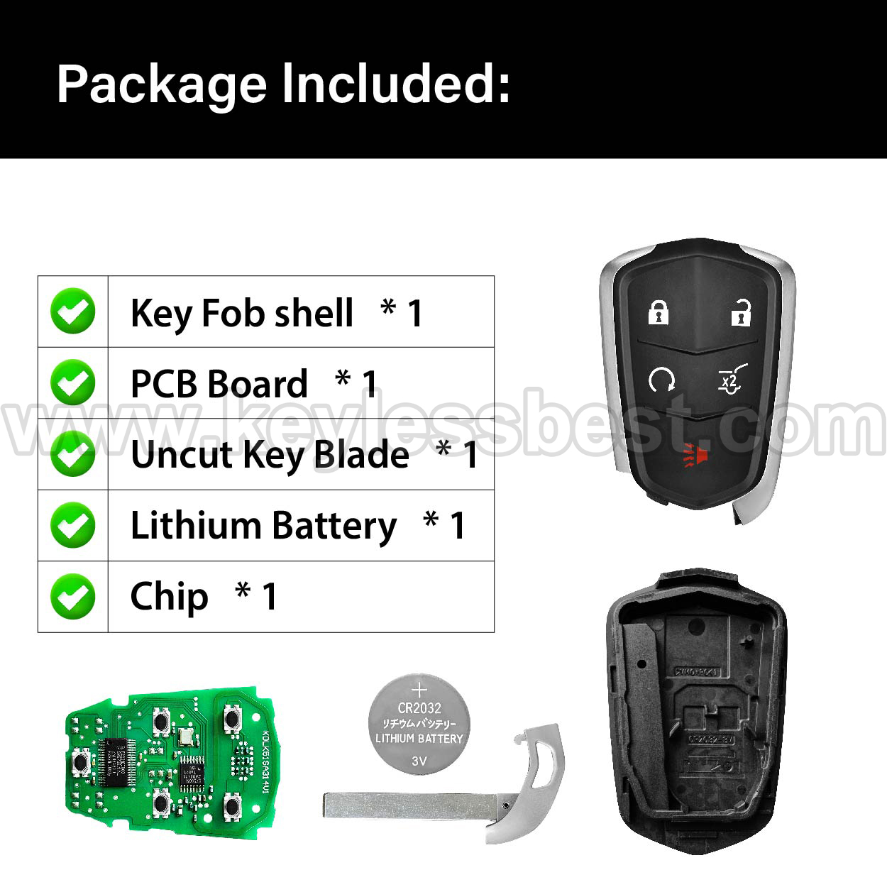 2015-2019 Cadillac SRX Escalade / 5 Buttons Keyless Entry Remote / HYQ2AB / PN: 13598528, 13580800s, 13598525, 13580797, 13510242, 13580812s / 46 - Image 6