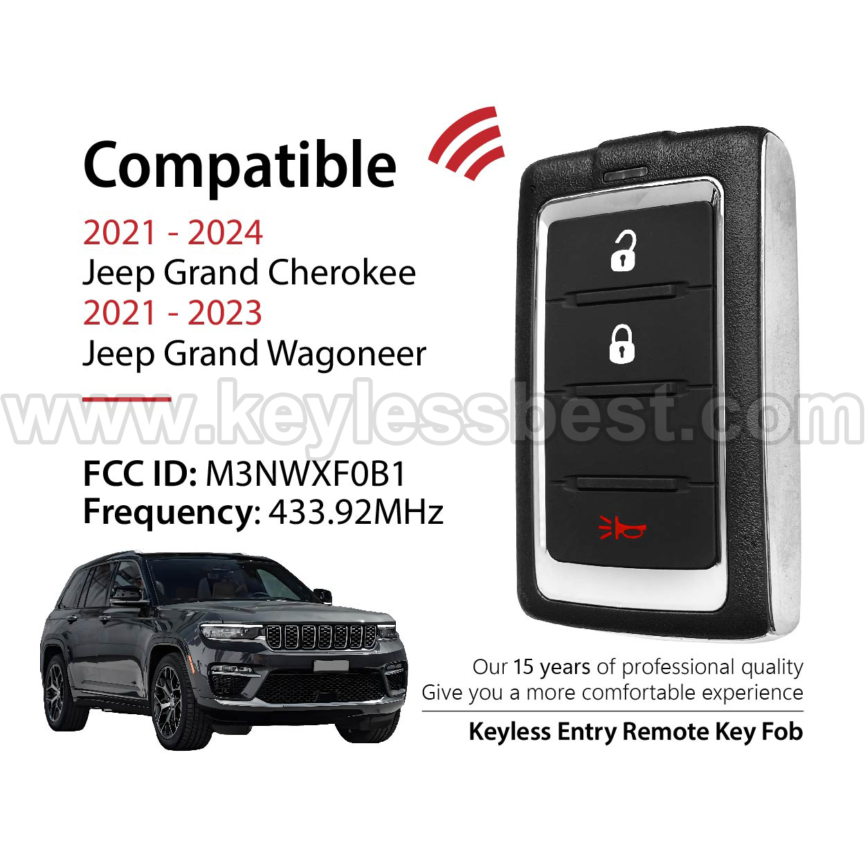 2021-2024 Jeep Grand Cherokee Grand Wagoneer / 3 Buttons Keyless Entry Remote / M3NWXF0B1 / PN: 68377534AB 685169738AA - Image 2