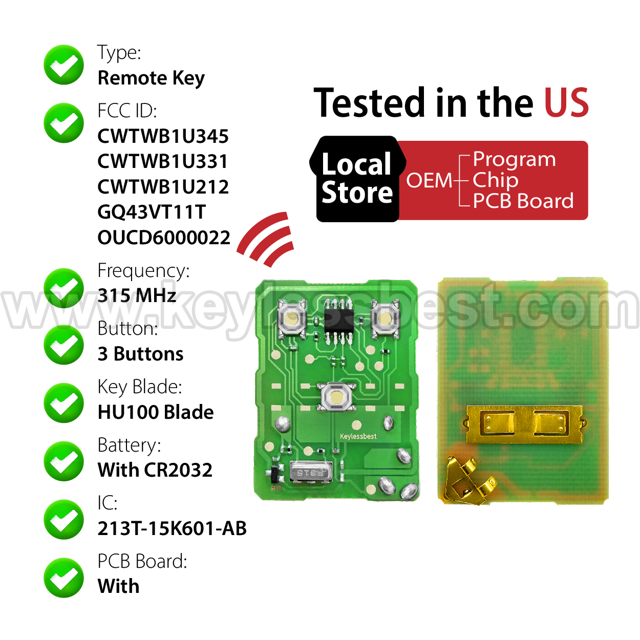 1998-2016 Ford Lincoln Mazda Mercury / 3 Buttons Keyless Entry Remote / CWTWB1U345, CWTWB1U331, CWTWB1U212, GQ43VT11T, OUCD6000022 / PN: 8L3Z-15K601-AA, 8L3T-15K601-AA, F8DB-15K601-AA, 2L3T-15K601-AA, 2L3T-15K601-AB - Image 4