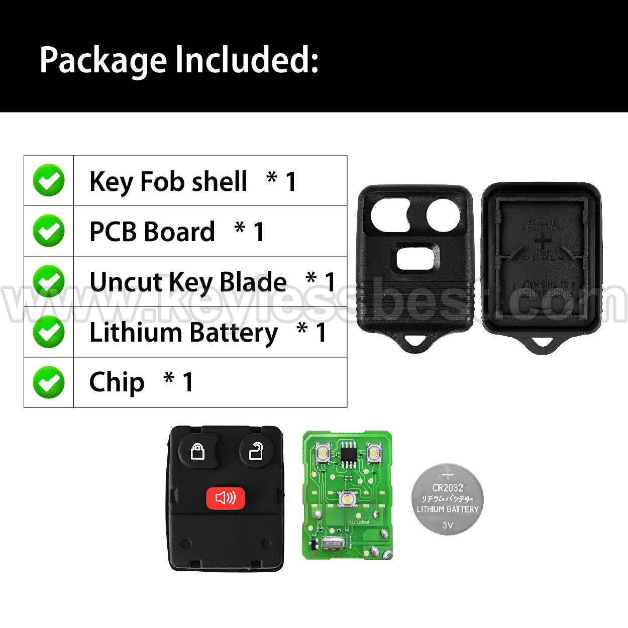 1998-2016 Ford Lincoln Mazda Mercury / 3 Buttons Keyless Entry Remote / CWTWB1U345, CWTWB1U331, CWTWB1U212, GQ43VT11T, OUCD6000022 / PN: 8L3Z-15K601-AA, 8L3T-15K601-AA, F8DB-15K601-AA, 2L3T-15K601-AA, 2L3T-15K601-AB - Image 6