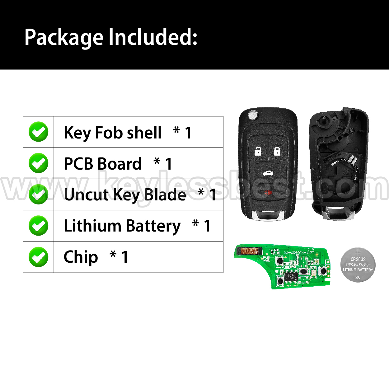 2010-2019 Chevrolet GMC Buick Camaro Cruze Equino Impala Malibu Sonic Terrain LaCrosse Regal Verano Encore Allure / 4 Buttons Keyless Entry Remote / OHT01060512 / PN:13504200, 13504205, 13585811, 5912555, 5913396 - Image 6