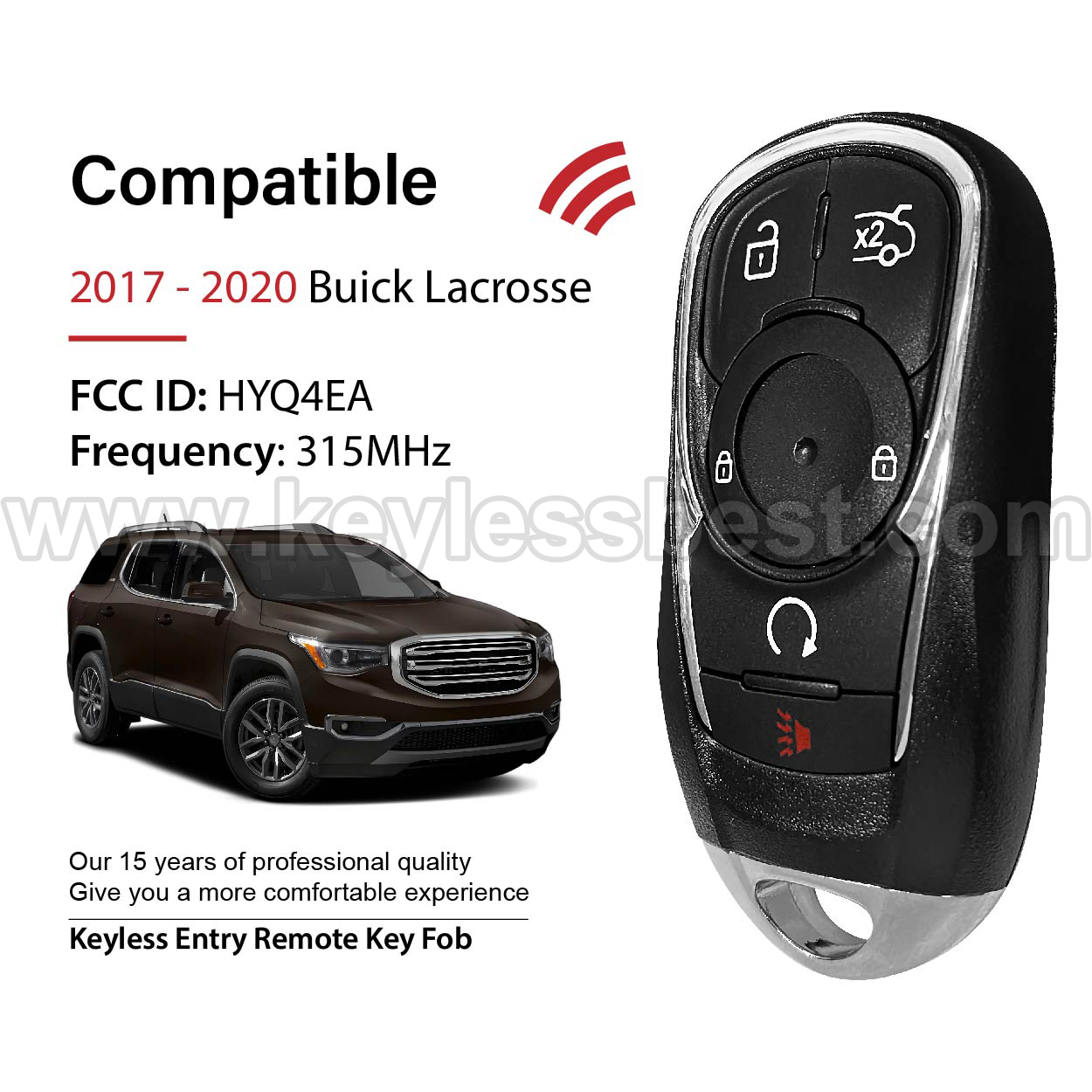 2017 - 2020 Buick Lacrosse / 5 Buttons Keyless Entry Remote / HYQ4EA / PN: 13508414 - Image 2