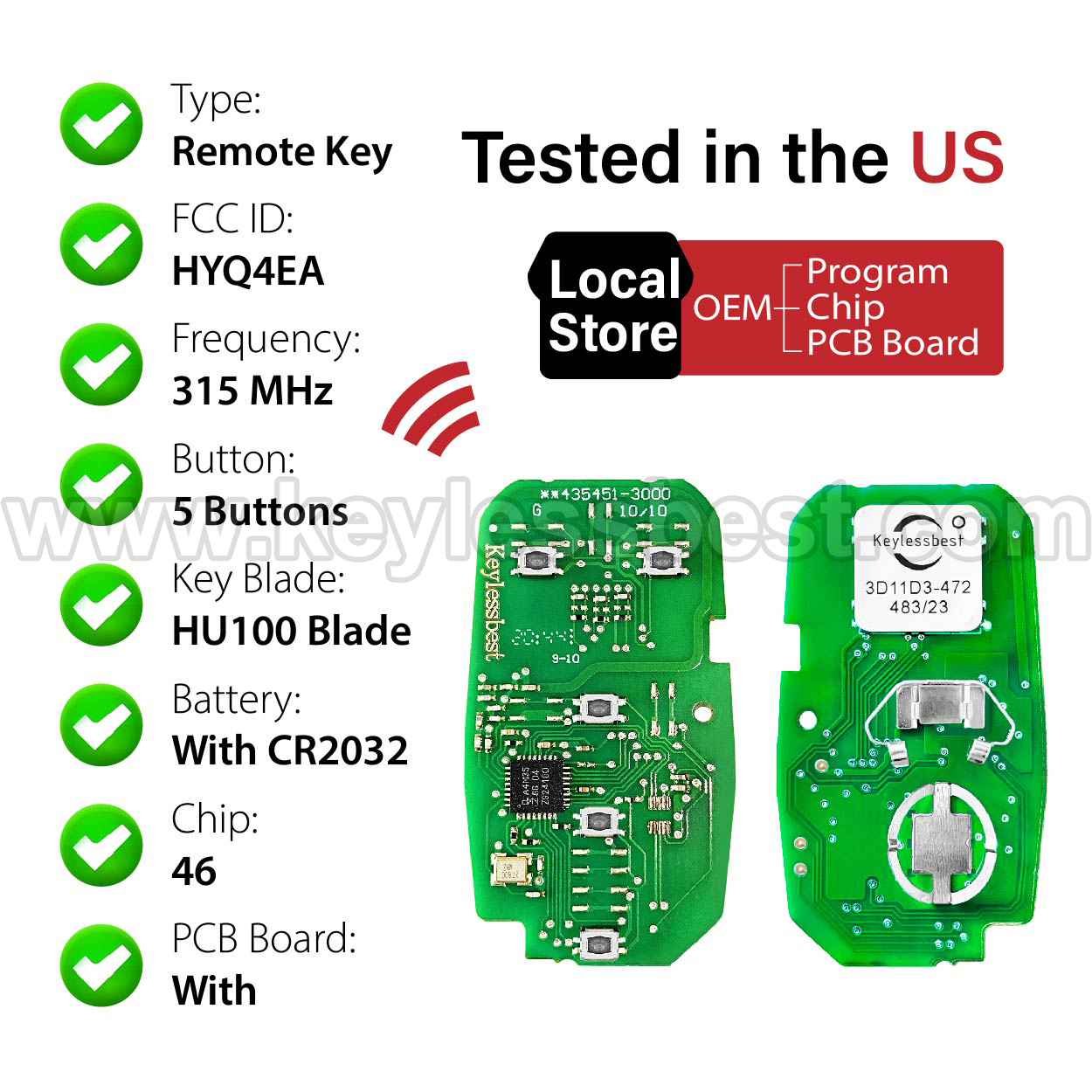 2017 - 2020 Buick Lacrosse / 5 Buttons Keyless Entry Remote / HYQ4EA / PN: 13508414 - Image 4
