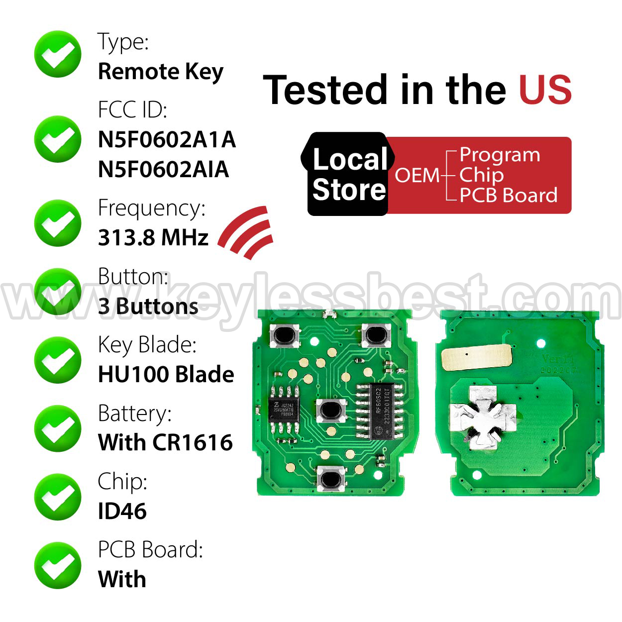 2007 - 2013 Acura MDX RDX / 3 Buttons Keyless Entry Remote / N5F0602A1A, N5F0602AIA / PN: 35111-STX-327, 35111-STX-315, 35111-STX-305, 35111-STX-325 / ID46 - Image 4