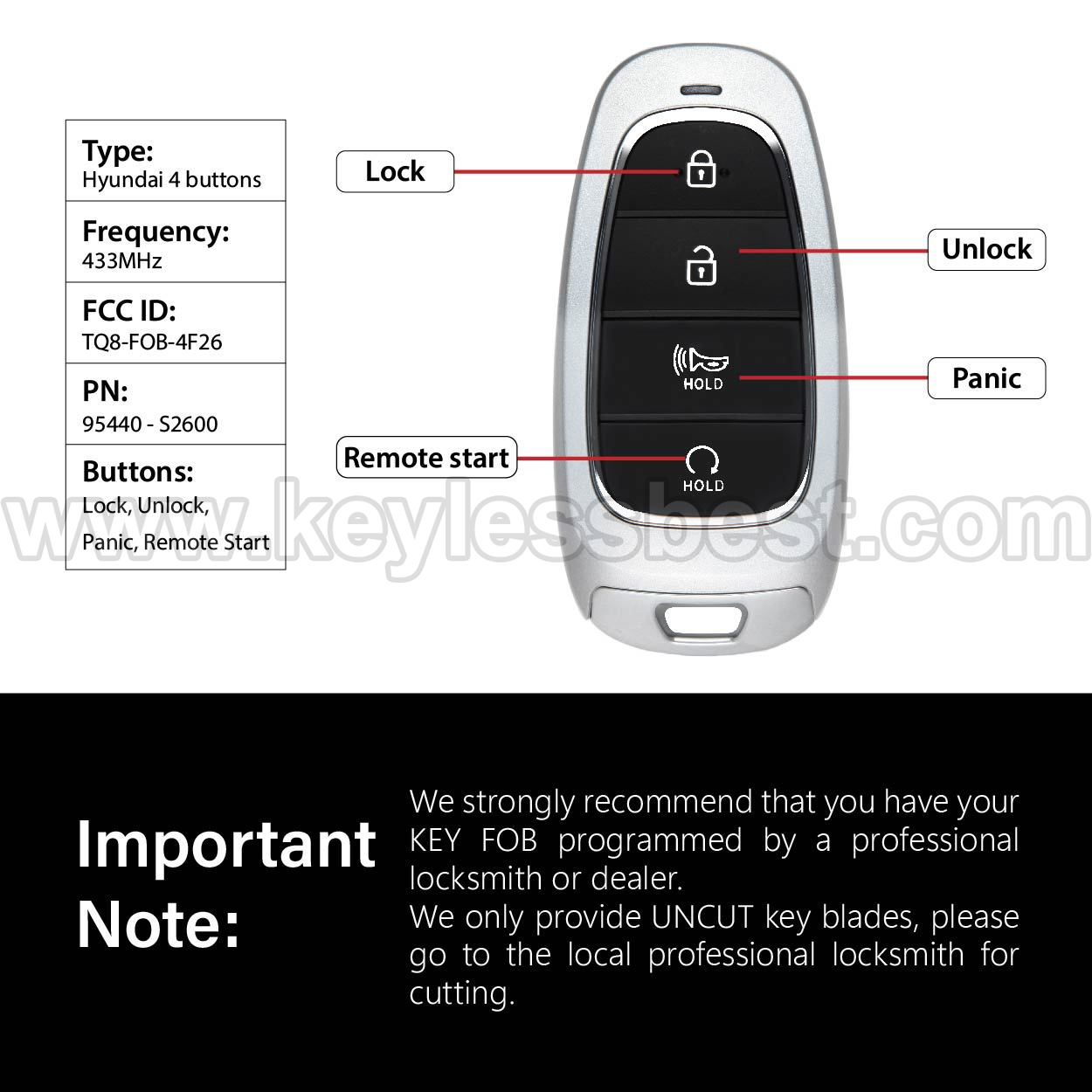 2020-2023 Hyundai SANTA FE / 4 Buttons Keyless Entry Remote / TQ8-FOB-4F26 / PN: 95440 - S2600 / 47 - Image 3