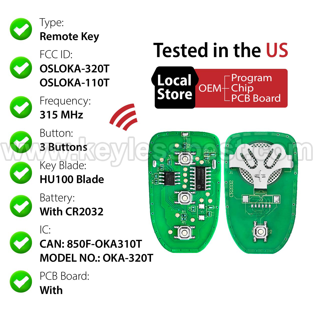 2005-2009 Hyundai Tucson / 3 Buttons Keyless Entry Remote / OSLOKA-320T OSLOKA-110T / PN:95430-2E200 - Image 4
