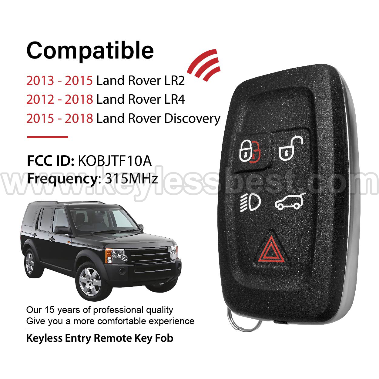 2012-2018 Land Rover LR2 LR4 Discovery / 5 Buttons Keyless Entry Remote / KOBJTF10A / PN: 5E0U40147 - Image 2