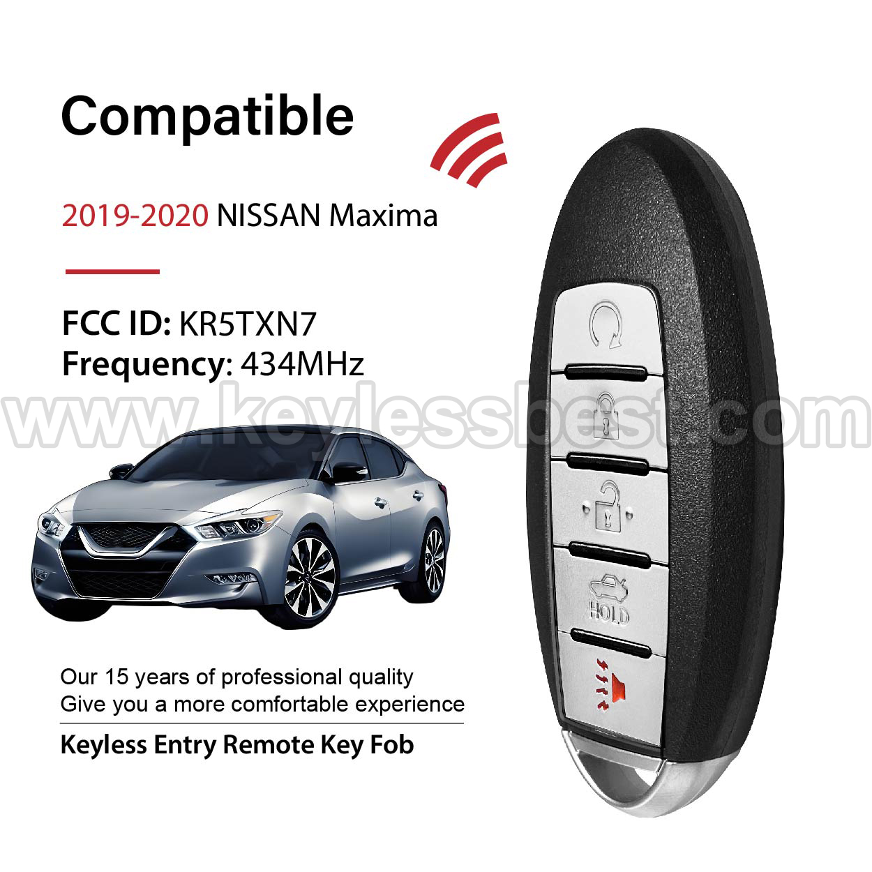 2019-2020 Nissan Maxima / 5 Buttons Keyless Entry Remote / KR5TXN7 / PN:285E3-9UF7A 285E3-9UF7B - Image 2