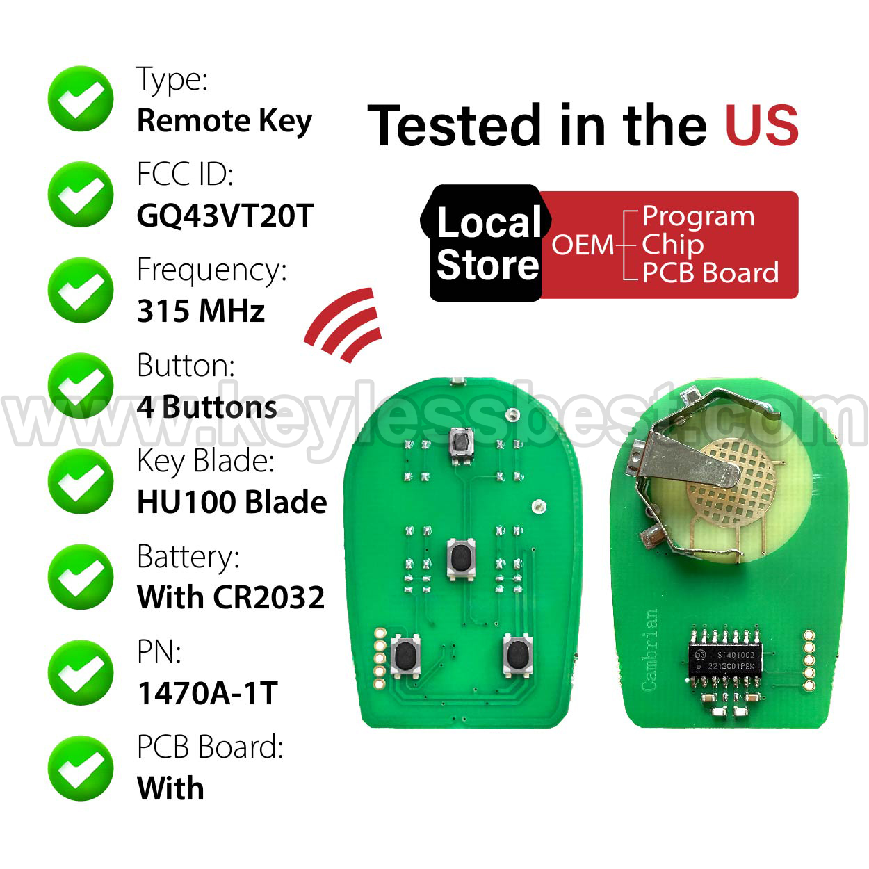 2004-2008 Toyota Avalon Solara / 4 Buttons Keyless Entry Remote / GQ43VT20T / PN: 1470A-1T, 89742-AA040, 89742-07020 - Image 4