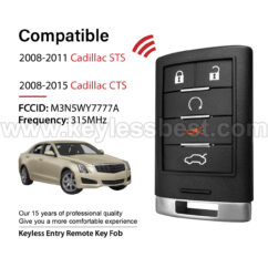 2008-2015 Cadillac STS CTS / 5 Buttons Keyless Entry Remote / M3N5WY7777A / PN: 25943676, 25943677 / 46