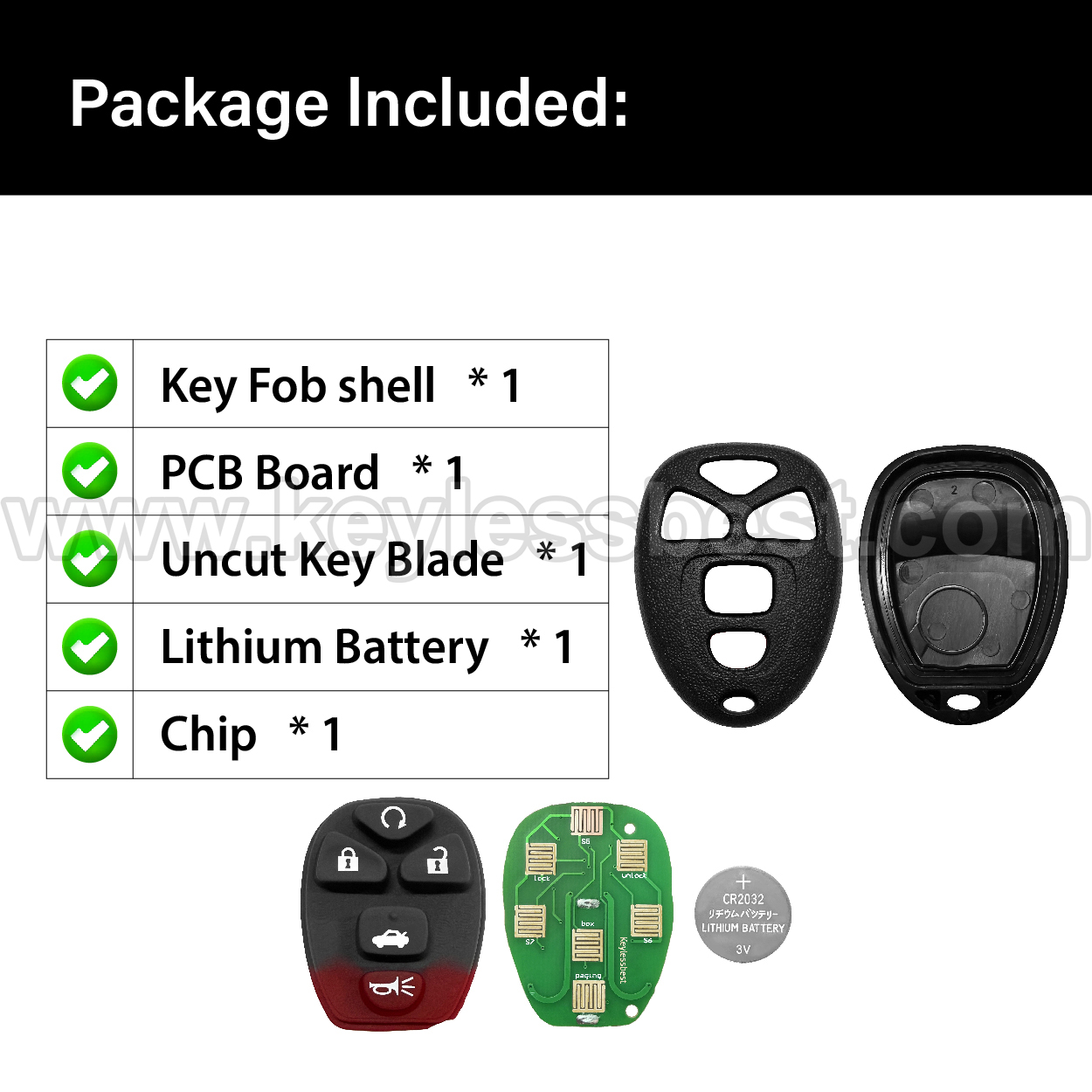 2004-2013 Buick Chevrolet Pontiac Saturn LaCrosse Cobalt Malibu G5 G6 Grand Prix Aura Sky / 5 Buttons Keyless Entry Remote / KOBGT04A / PN: 22733524