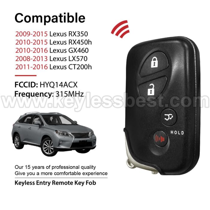 2005-2008 Lexus ES350 IS250 IS350 GS300 GS350 GS430 GS450h GS460 LS460 LS600h / 4 Buttons Keyless Entry Remote / HYQ14AAB / PN: 89904-30270 271451-0140