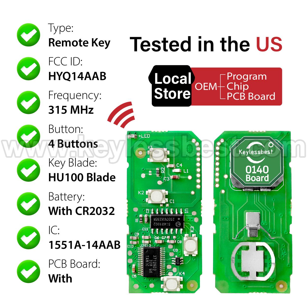 2007-2014 Toyota Highlander / 4 Buttons Keyless Entry Remote / HYQ14AAB / PN: 89904-48110