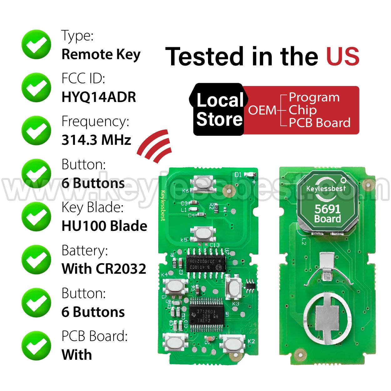 2011-2019 Toyota Sienna / 6 Buttons Keyless Entry Remote / HYQ14ADR