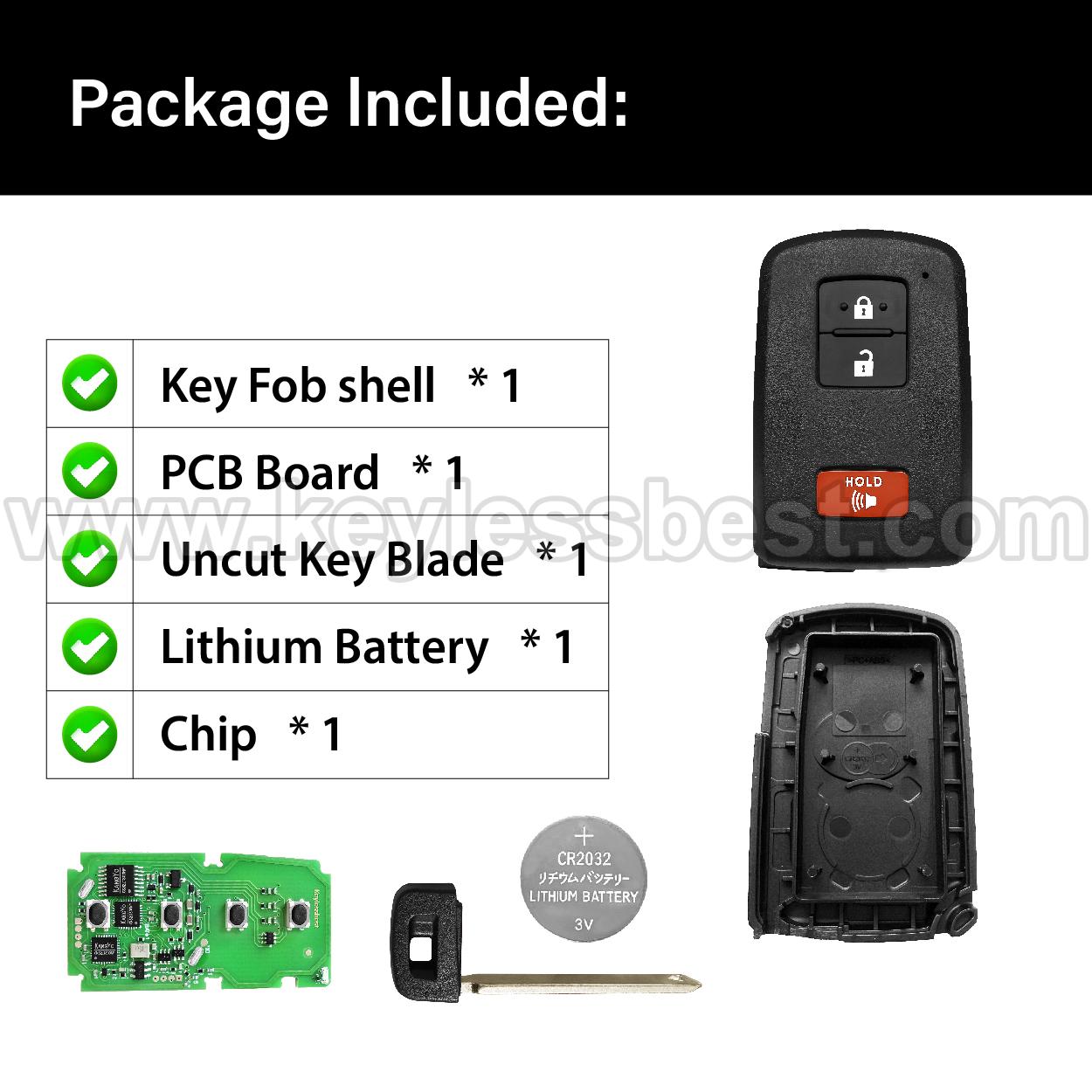 2012-2021 Toyota Highlander Land Cruiser Prius C Sequoia Tacoma Tundra 4Runner / 3 Buttons Keyless Entry Remote / HYQ14FBA / PN: 89904-0E091 89904-60J70 89904-0E090 89904-60J70R