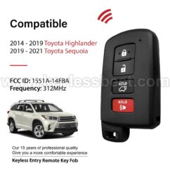 2014-2021 Toyota Highlander Sequoia / 4 Buttons Keyless Entry Remote / HYQ14FBA / PN: 89904-0E121 899040E121