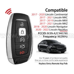 2017-2022 Lincoln Continental MKC MKX MKZ Navigator Nautilus / 5 Buttons Keyless Entry Remote / M3N-A2C940780 / PN: 164-R8154 / 49