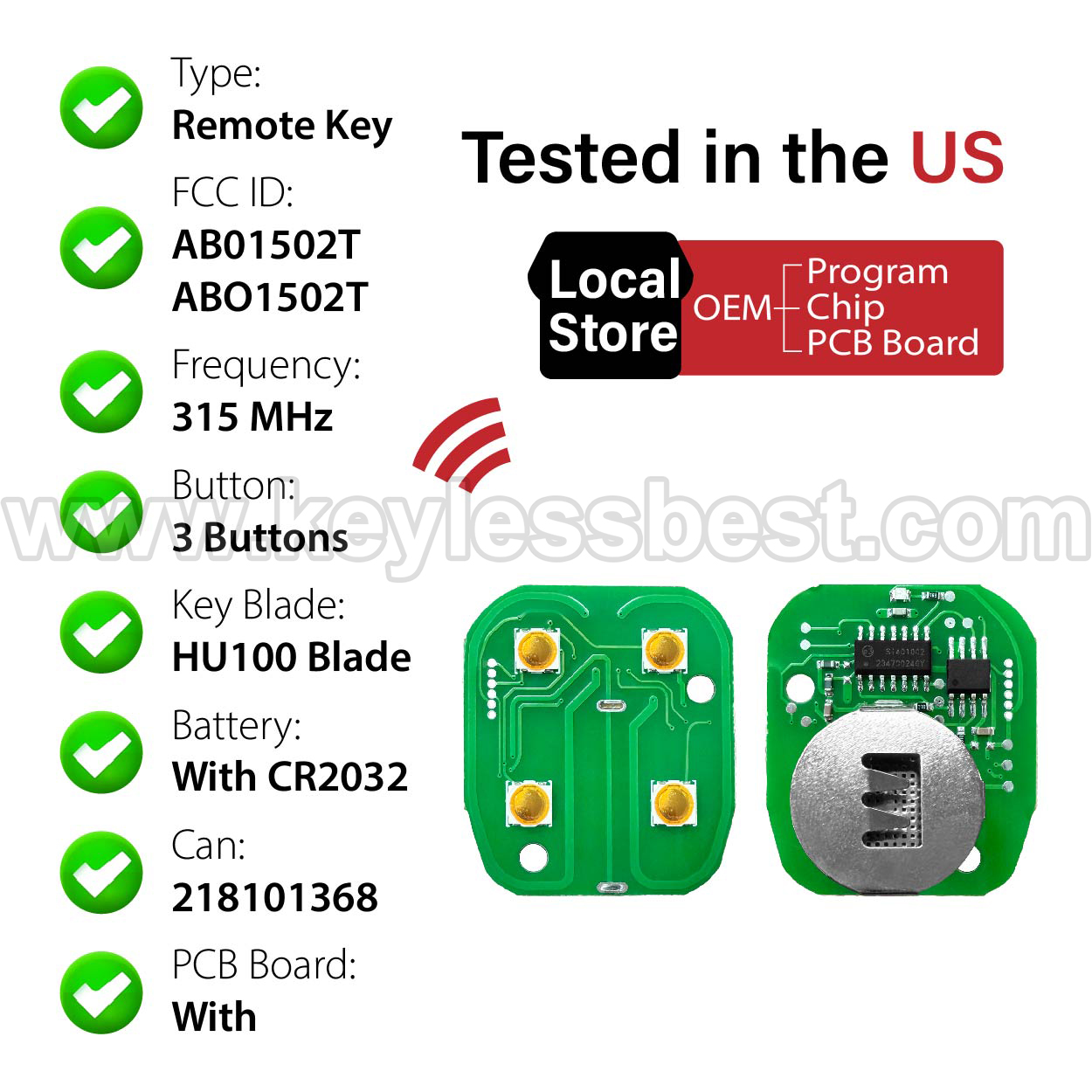 1996-2000 Chevrolet GMC Astro Blazer Suburban Tahoe Jimmy Safari Yukon / 3 Buttons Keyless Entry Remote / AB01502T, ABO1502T / PN: 16245105